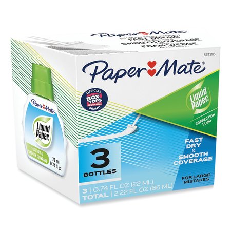 Paper Mate Fast Dry Correction Fluid, 22 ml Bottle, White, PK3 5643115